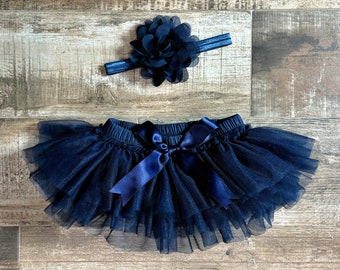 Baby Girl TUTU BLOOMER and HEADBAND in Navy,  Flower Headband and Navy Tutu Bloomer , Baby Girl Gift , Cake Smash Photos