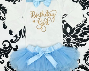 Birthday Girl Outfit - 1st birthday ONESIE®- Light Blue Tutu Bloomer  - Little Miss One derful - Birthday Outfit -  Cake Smash