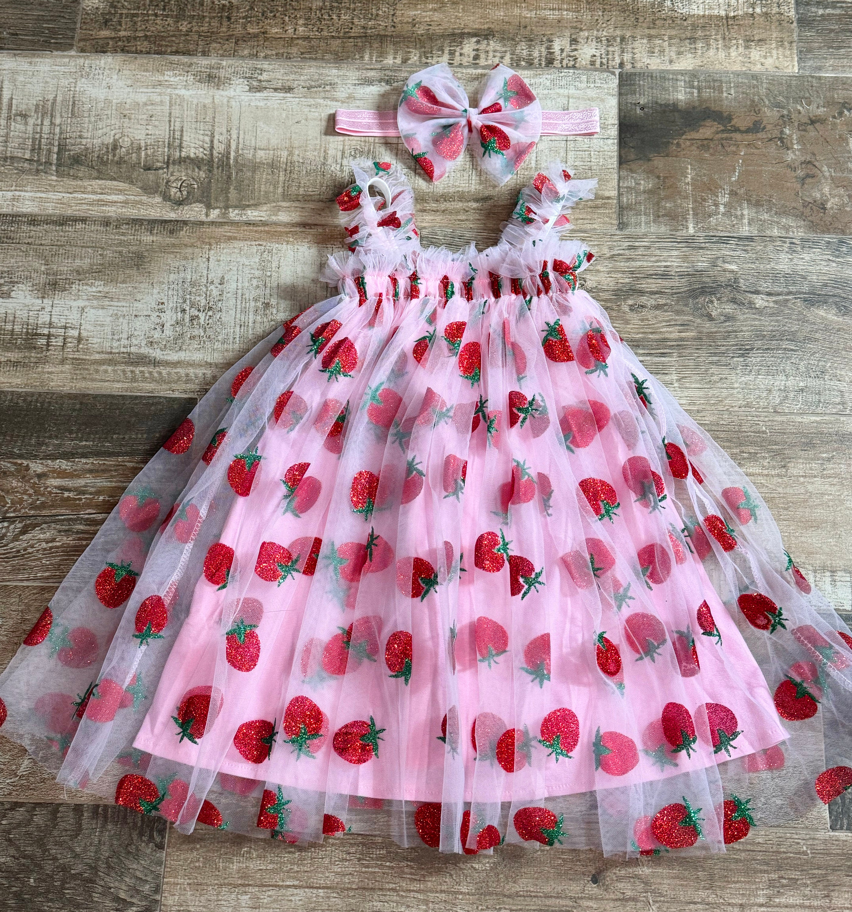 strapless open back dress Retro Stage 1950s Lace Strawberry Swing Dess Pink main image 0