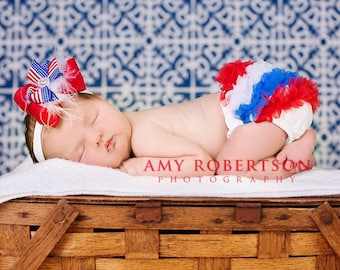 Red , White and Blue Ruffle Diaper Cover - Forth of July Ruffle Bloomers- Baby Girl Diaper Cover - Independence day Baby Girl Ruffle Bummie