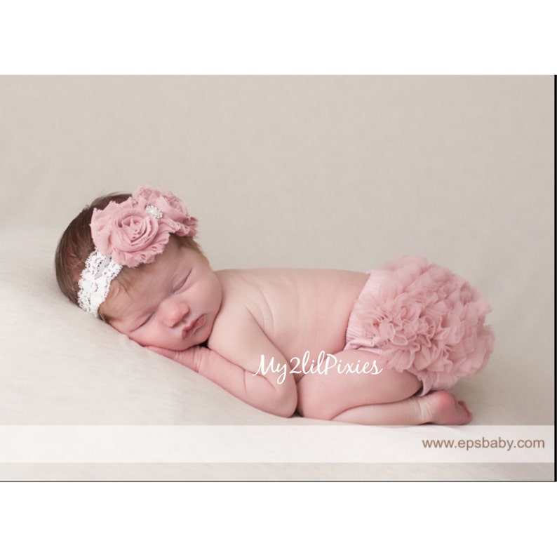 Baby Girl Headband and Ruffle Bum Bloomer Dusty Rose Set Baby Bloomers Newborn Infant Toddler Baby Girl Photo Set Baby Gift image 6