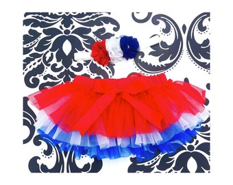 4th of July tutu and Headband - Red, White and Blue , Independence Day - Baby Girl Outfit