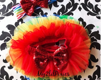 Rainbow tutu bloomer and Headband , Rainbow Baby, Rainbow Birthday, First Birthday, baby girl tutu headband, birthday set,