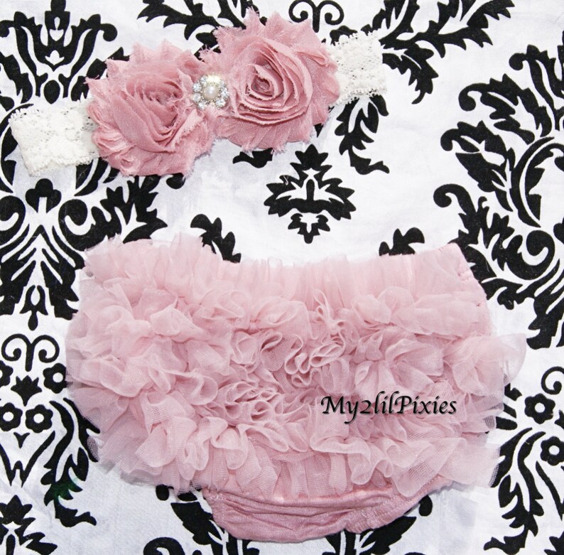 Baby Girl Headband and Ruffle Bloomer Dusty Rose Set Baby Etsy
