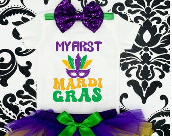 My First Mardi Gras Tutu Outfit- Baby Girl Mardi Gras - Purple - Gold- Green - Mardi Gras Baby Girl Outfit - Mardi Gras Baby Clothing