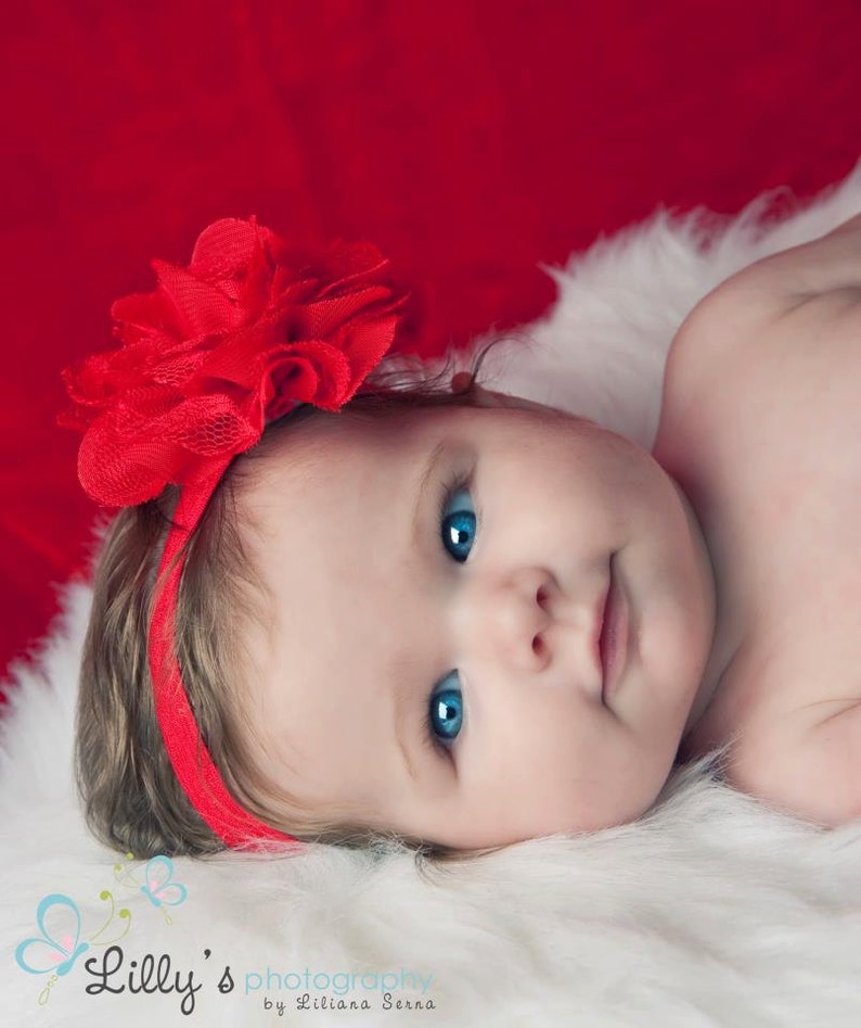 Baby Girl Headband, Red Headband, Red Lace Flower Headband, Baby Headband, Newborn Headband, Infant Headband, girls headband image 2