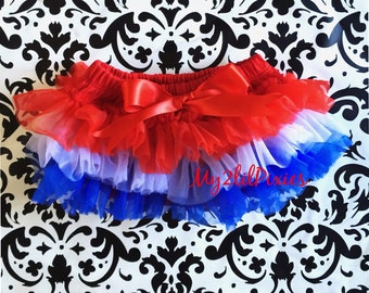 Red white and Blue Tutu Bloomer-  4th of July tutu, Independence Day tutu -  ruffles all the way around - Ready to ship