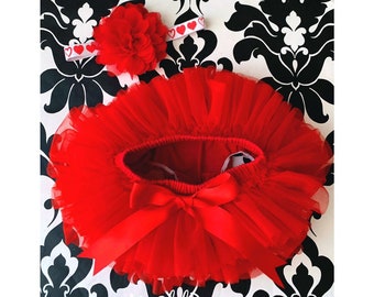 Baby Girl Ruffle Tutu Bloomer & Headband Set in Red - Newborn Photo Set - valentines day set - Diaper Cover - Baby Gift - Ready to Ship