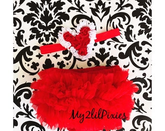 Bloomer and Headband, Red and White,  Valentines Day Set, Baby Girl Valentines Gift, Red ruffle bloomer, heart headband