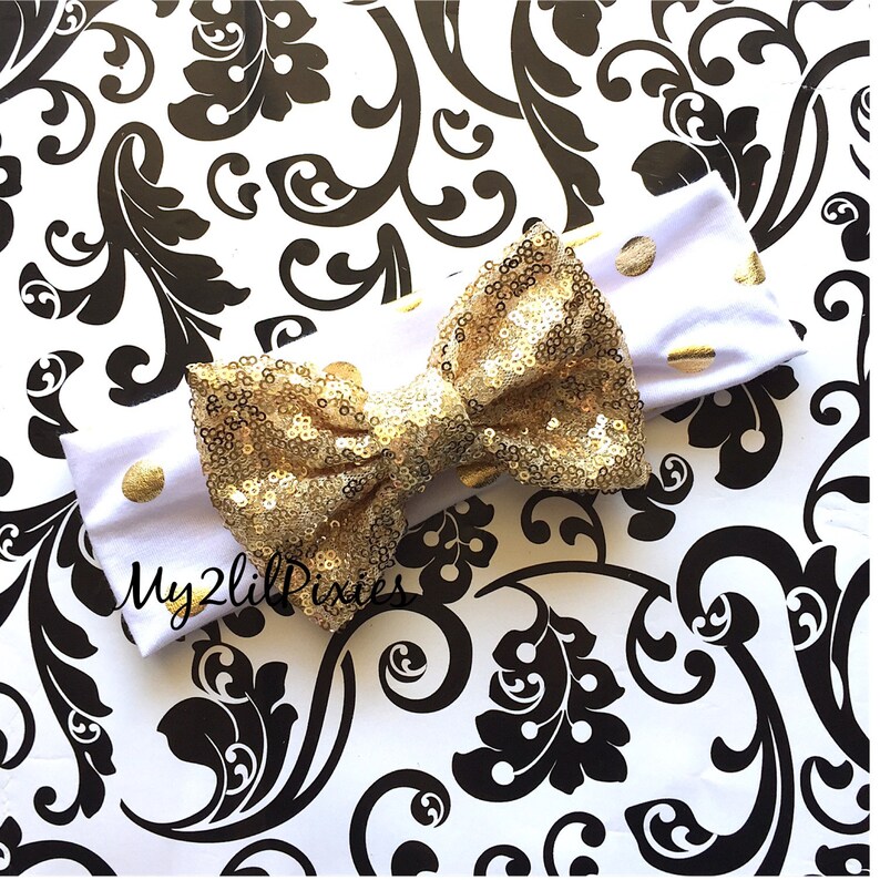 Polka Dot Headband Baby Girl Gold Headband Gold Sequins Bow Etsy