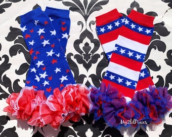 4th of JULY Leg Warmers- Red white and blue, You choose Stars or Star/Stripes Leg Warmers, Ruffle Leg warmers, Patriotic Leg Warmers