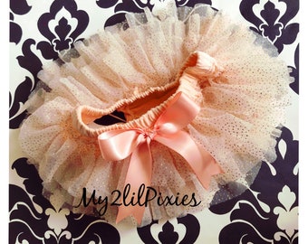 Peach with Gold Sparkles  tutu bloomer, Ruffles all the way around, Tutu With Built in diaper cover, Birthday Tutu , Cake Smash Photos