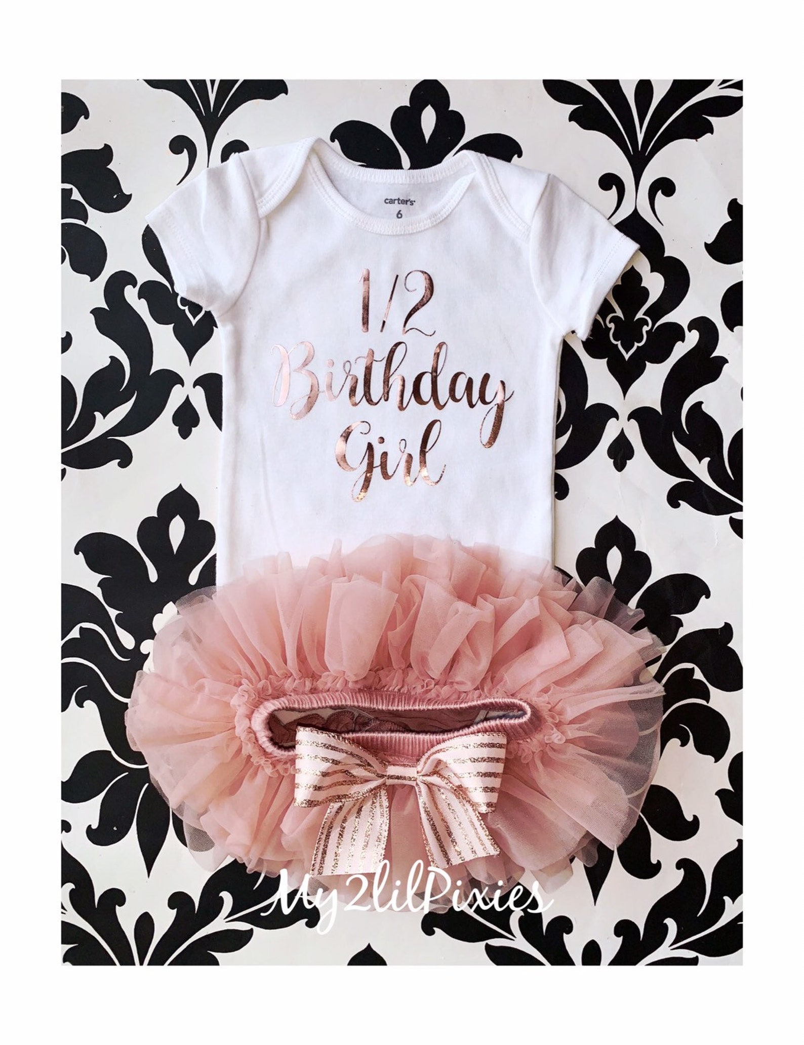 half month birthday dress 6 month birthday, 1/2 birthday girl outfit, 6 month crown, birthday he   Melih's Boutique