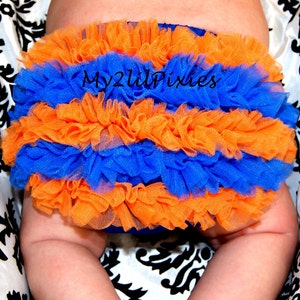 Baby Ruffle Bum Diaper cover in orange in blue - Gator Football Baby Girl Ruffle Diaper Cover - Gift For Baby Girl Gator Football Fan