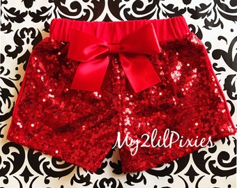 RED SEQUINS SHORTS - Red Glitter Shorts - Baby Girl and Big Girl Sizes