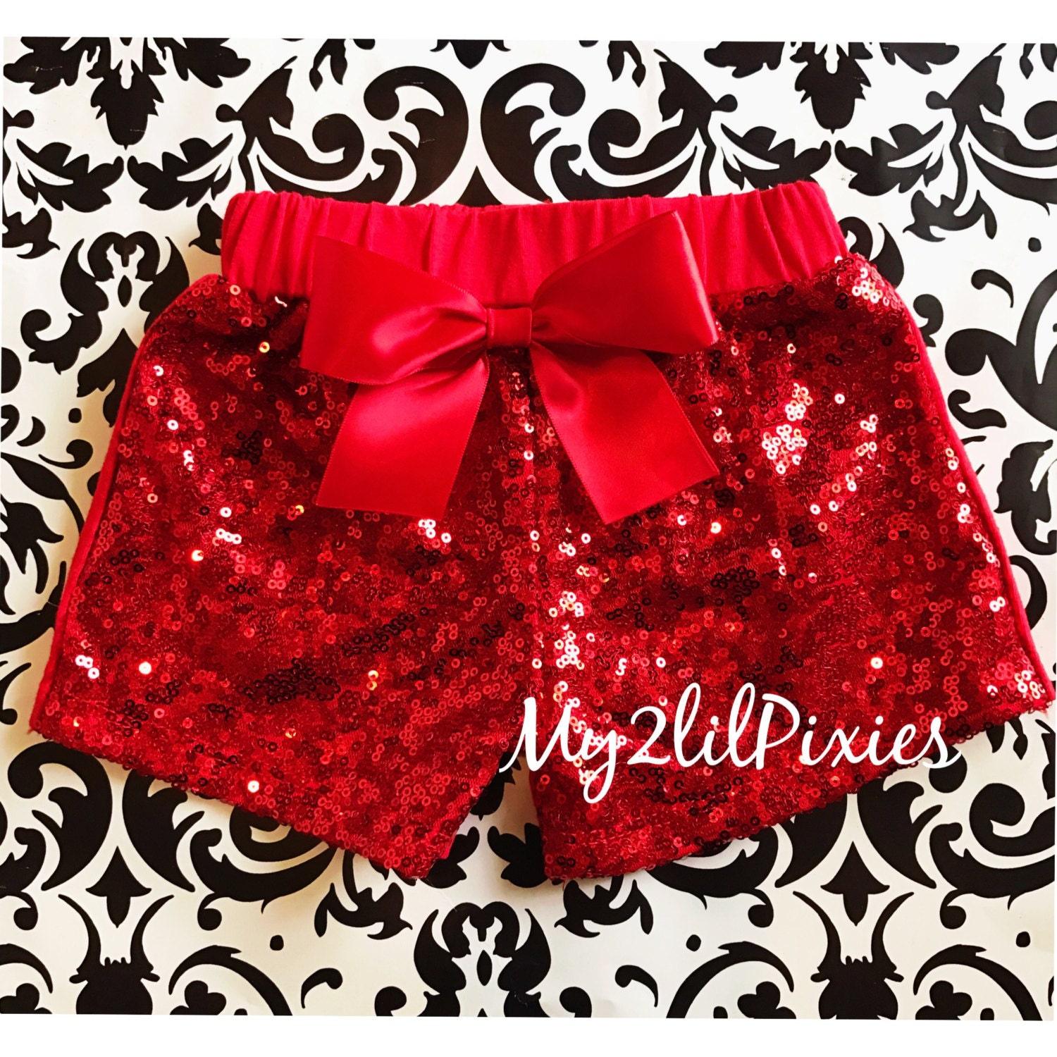 Red Sequins Shorts - Sparkle Sequin Shorts- Girls Red Sparkle Shorts-…