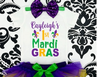 Mardi Gras Tutu Outfit- Baby Girl Mardi Gras - Purple - Gold- Green -Personalized 1st Mardi Gras Girl Outfit - Mardi Gras tutu