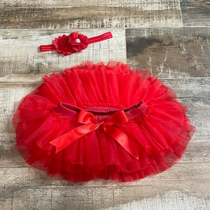 Red Tutu Bloomer and Headband Baby Girl Tutu and Red Flower Headband Baby Girl Outfit