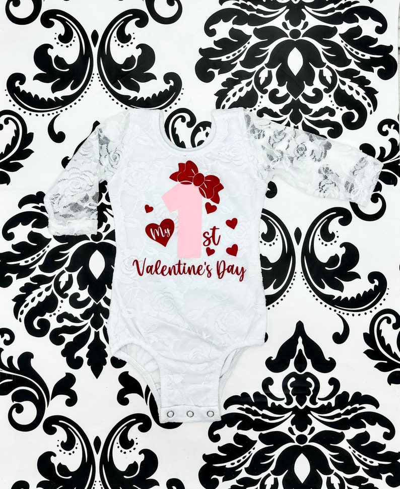 My First Valentines Day Outfit, White Lace Bodysuit, Red tutu Bloomer, Red Flower Headband Valentines Day Baby Girl Clothing image 6