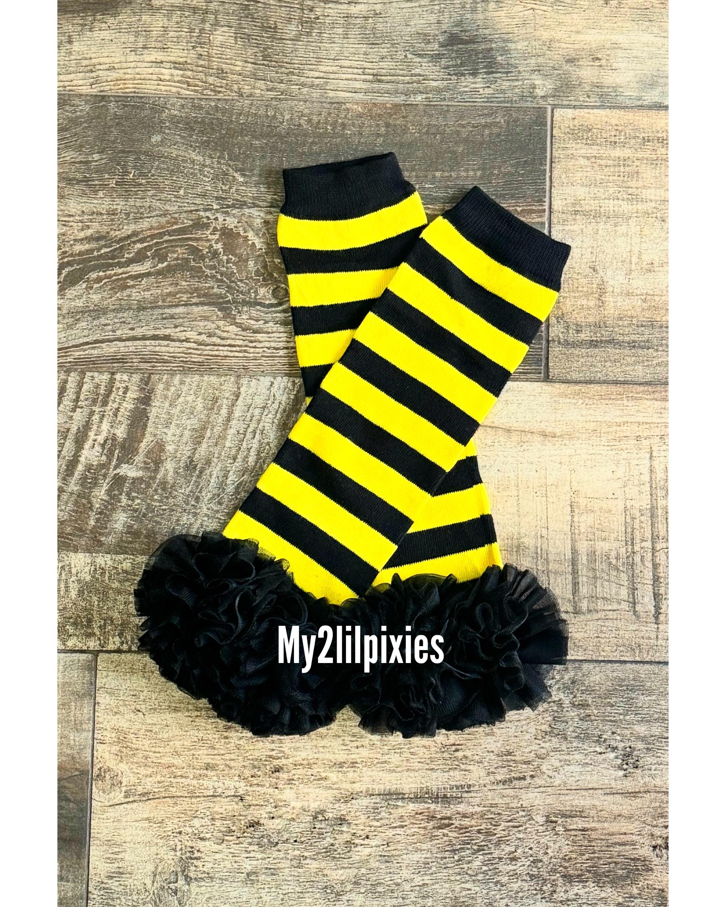 Bumble Bee Leg Warmers Baby Girl Yellow and Black Striped Leg Warmers Ruffle Leg Warmer Bee Leggings