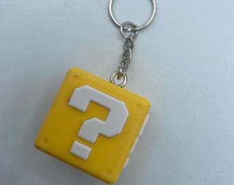 Nintendo Super Mario Brothers Yellow Question Block Video Game Keychain Backpack Zipper Purse Chain 1" Tall Repurposed Toys Figural Figure