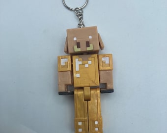 Mojang Minecraft Video Game Armored Pig Large Keychain Backpack Zipper Purse Chain 3.25" Tall Repurposed Toys Figural Figure