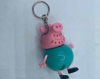 Peppa Pig Daddy Pig Father Character Keychain Backpack Zipper Purse Chain 3" Repurposed Toys Figural Figure Party Favors