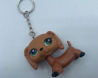 Littlest Pet Shop Hasbro LPS Dachshund Dog Monopoly Polka Dot Keychain Backpack Zipper Purse Chain 1.5" Tall Repurposed Toys Figural Figure