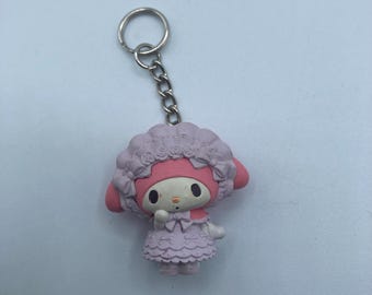 Sanrio Hello Kitty and Friends My Melody Purple Frilly Dress Character Keychain Backpack Zipper Purse 1.5" Repurposed Toys Figural Figure