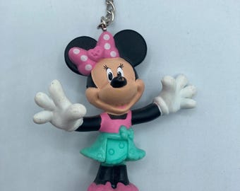 Disney Minnie Mouse Teal Pink Dress Posing Character Keychain Backpack Zipper Purse Chain 3" Tall Repurposed Toys Figural Figure