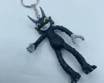 Cuphead Devil Guy Tall Large 4.5" Black Yellow Eyes Horns Character Keychain Backpack Zipper Purse Chain Repurposed Toys Figural Figure