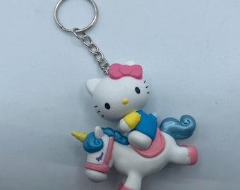 Sanrio Hello Kitty Riding a Unicorn Keychain Backpack Zipper Purse Chain 2.5" Tall Repurposed Toys Figural Figure