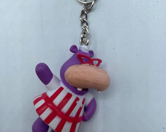 Disney Doc McStuffins Miniature Hallie Hippo Character Keychain Backpack Zipper Purse Chain 2" Tall Repurposed Toys Figural Figure