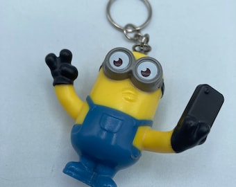 Minion Taking Selfie Character Keychain Backpack Zipper Purse Chain 2" Tall Repurposed Toys Figural Figure