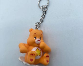 Carebears Care Bear Orange Yellow Star Laugh-a-Lot Character Keychain Backpack Zipper Purse Chain 2" Tall Repurposed Toys Figural Figure