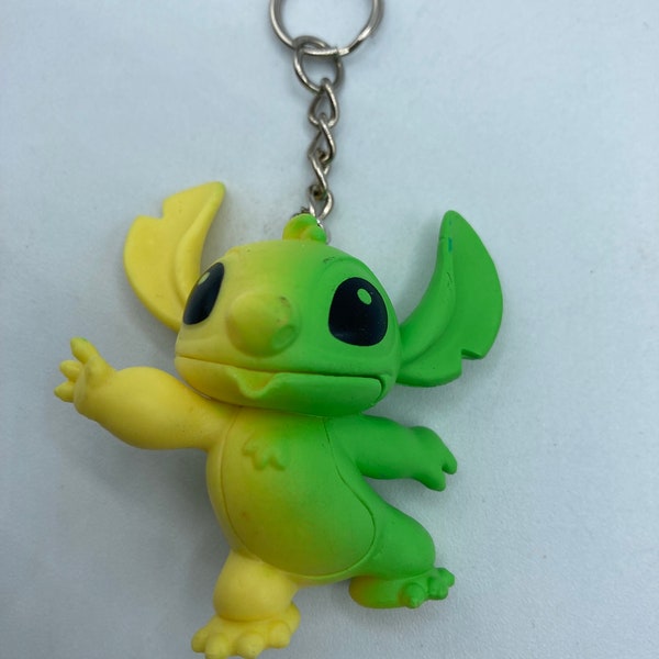 Disney Lilo and Stitch Keychain Backpack Zipper Purse Chain Repurposed Toys Figural Figure 2" Tall Yellow and Green Ombre