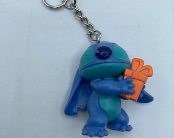 Disney Lilo and Stitch Holding Present Character Keychain Backpack Zipper Purse Chain 2" Tall Repurposed Toys Figural Figure