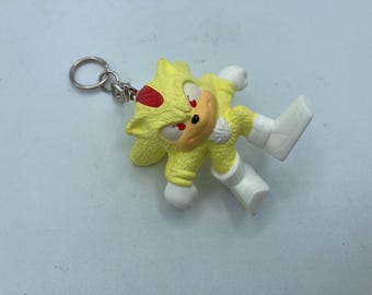 Sega Sonic the Hedgehog Yellow Red Stripe Character Keychain Backpack Zipper Purse Chain 2" Tall Repurposed Toys Figural Figure