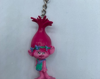 Dreamworks Trolls Poppy Pink Troll Character Keychain Backpack Zipper Purse Chain 2" Tall Repurposed Toys Figural Figure