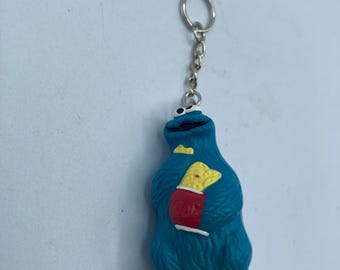 Sesame Street Cookie Monster Blue Character Keychain Backpack Zipper Purse Chain 2" Tall Repurposed Toys Figural Figure Vintage
