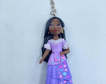 Disney Pixar Encanto Isabela Madrigal Character Keychain Backpack Zipper Purse Chain 3" Tall Repurposed Toys Figural Figure Bends at Waist