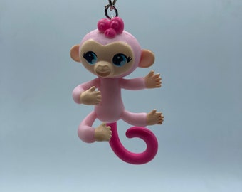 Pink Fingerling Monkey Toy Miniature Keychain Backpack Zipper Purse Chain 2.5" Tall Repurposed Toys Figural Figure