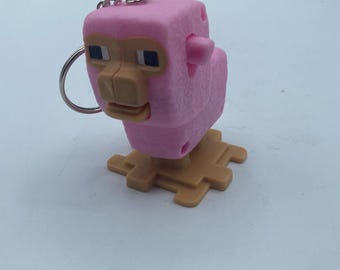 Mojang Minecraft Video Game Pink Lamb Llama Sheep Large Keychain Backpack Zipper Purse Chain 2.5" Tall Repurposed Toys Figural Figure