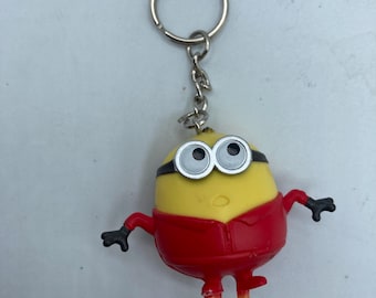 Dreamworks Minion Minions Despicable Me Red Outfit Keychain Backpack Zipper Purse Chain 1.5" Tall Repurposed Toys Figural Figure