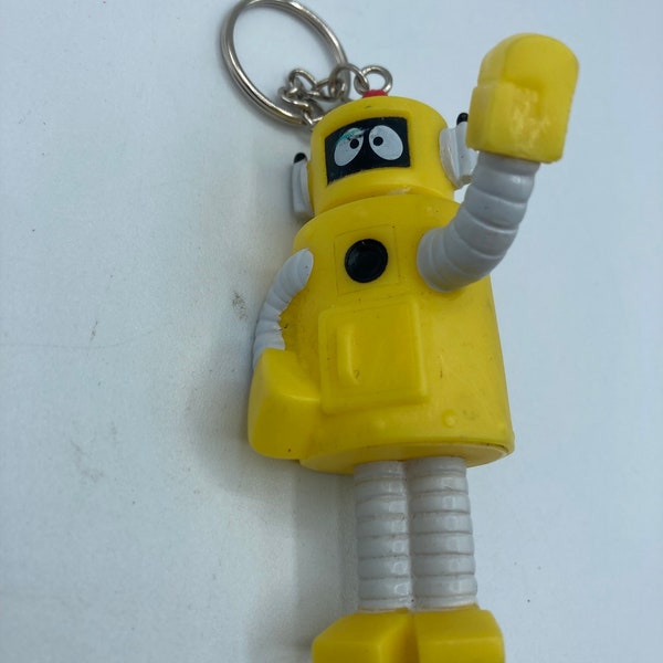Yo Gabba Gabba Plex the Yellow Robot VTG Vintage Keychain Backpack Zipper Purse Chain 3.5" Tall Repurposed Toys Figural Figure