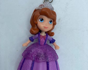 Disney Sofia the First Pink Purple Dress Bends Character Keychain Backpack Zipper Purse Chain 3" Tall Repurposed Toys Figural Figure