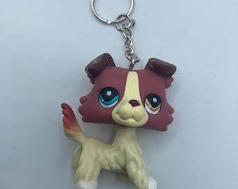 Littlest Pet Shop Hasbro LPS Collie Dog #1262 Nintendo Brown Keychain Backpack Zipper Purse Chain 1.5" Tall Repurposed Toys Figural Figure