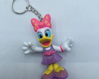 Disney Daisy Duck Purple Dress Pink Star Bow Keychain Backpack Zipper Purse Chain 3" Tall Repurposed Toys Figural Figure