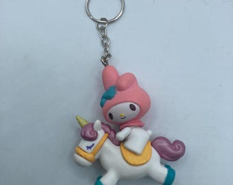 Sanrio Hello Kitty My Melody Pink Bunny Riding Unicorn Keychain Backpack Zipper Purse Chain 2.5" Tall Repurposed Toys Figural Figure