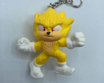 Sega Sonic the Hedgehog Yellow Character Keychain Backpack Zipper Purse Chain 2" Tall Repurposed Toys Figural Figure
